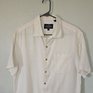 Nat Nast | Vintage Silk Blend Cream Button Down Short Sleeve Shirt Size Medium
